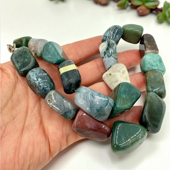 Massive Chunky Multi Agate Nugget Statement Necklace 16” 154g Natural Stone Boho - Picture 17 of 17